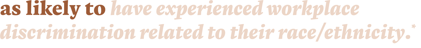 as likely to have experienced workplace discrimination related to their race/ethnicity.*