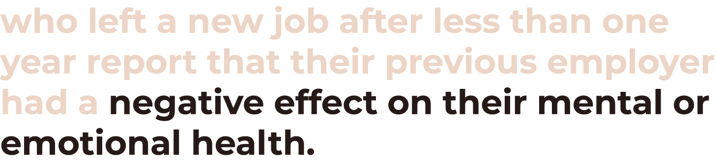 who left a new job after less than one year report that their previous employer had a negative effect on their mental...