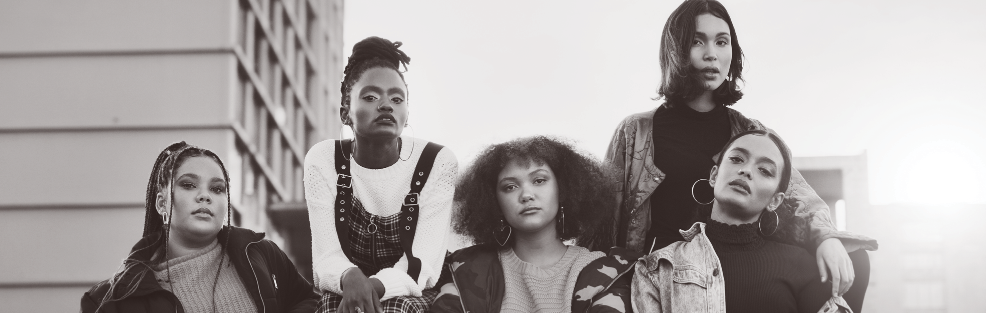 Portrait of a group of young women hanging out in the city