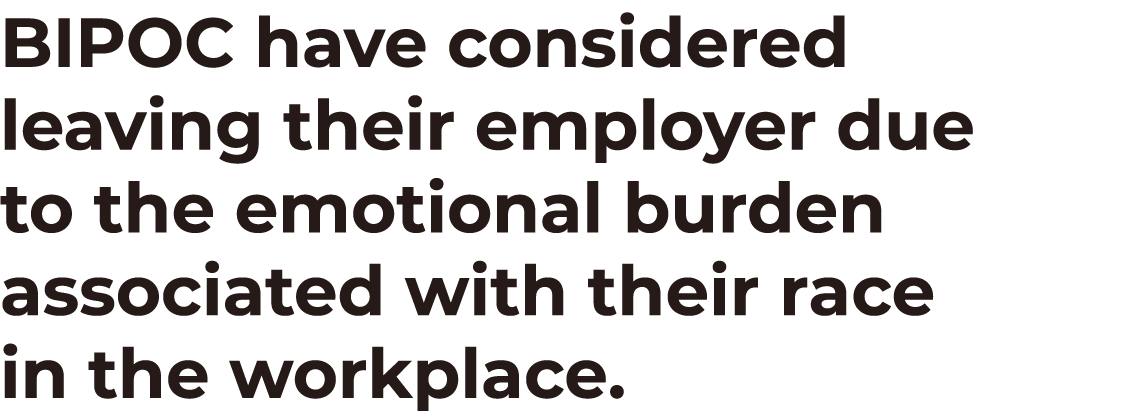 BIPOC have considered leaving their employer due to the emotional burden associated with their race in the workplace.