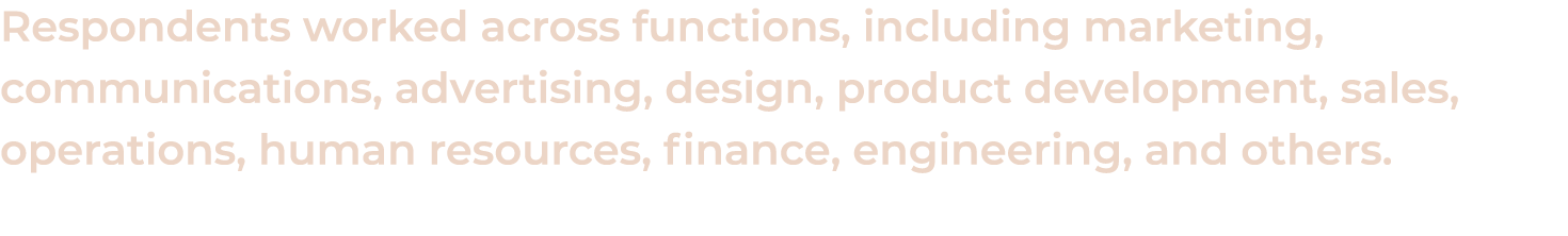 Respondents worked across functions, including marketing, communications, advertising, design, product development, s...